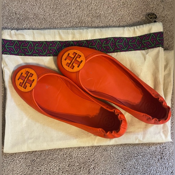 🥿🥿Tory Burch Minnie Travel Ballet Flat- Orange Leather Size 7M - Picture 1 of 5